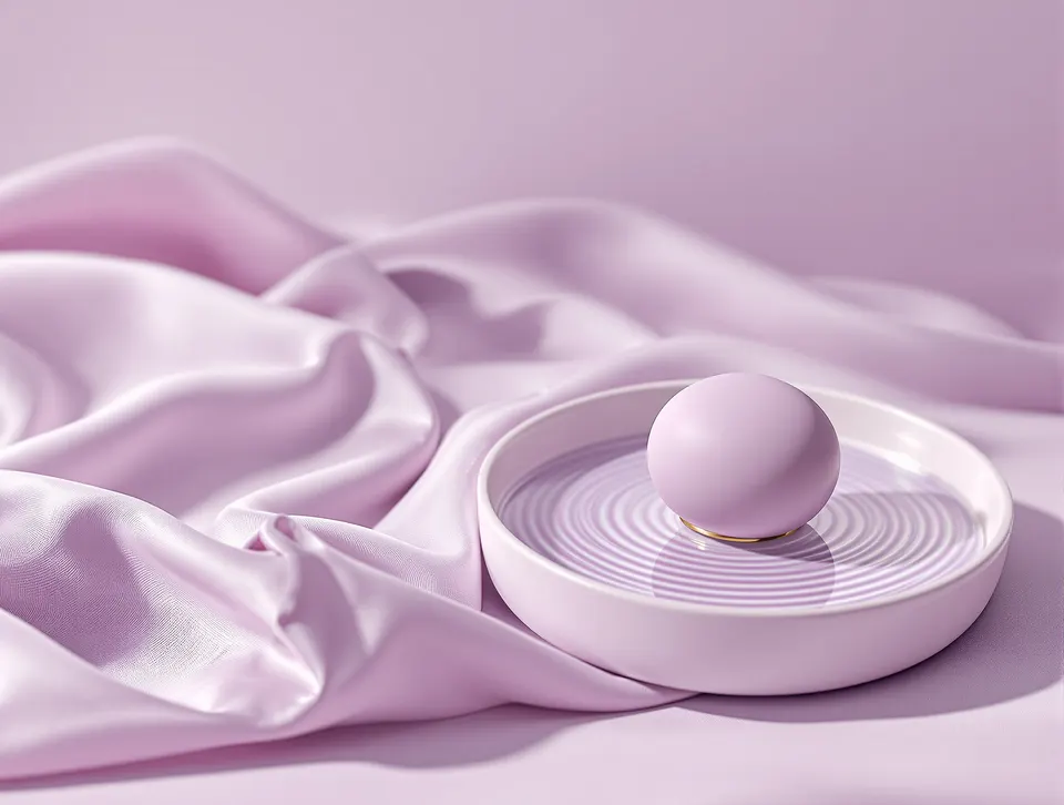 Forme ovali in silicone opaco su un drappo di seta lilla